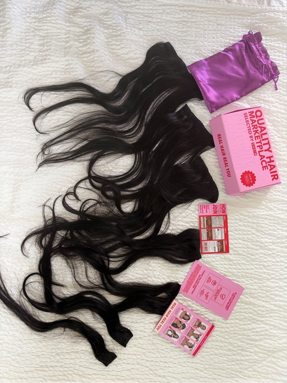 SHEIN Black Body Wave Hair Extensions with Pink Accessory Set